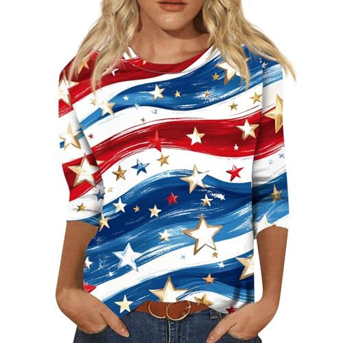 Summer American Flag Print Crewneck Short Sleeve Top