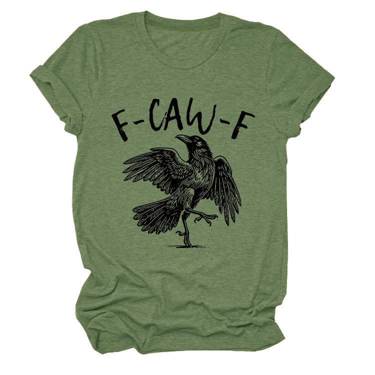 Bird & Crow Print Crewneck Short Sleeve Top