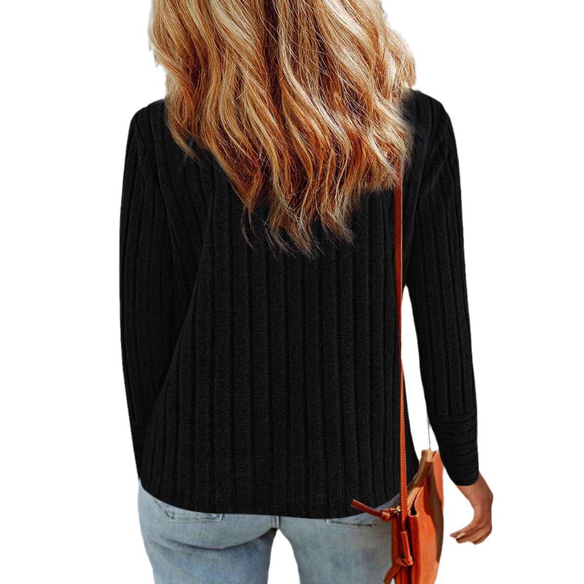 Women's Solid Color Crewneck Long Sleeve Button Top