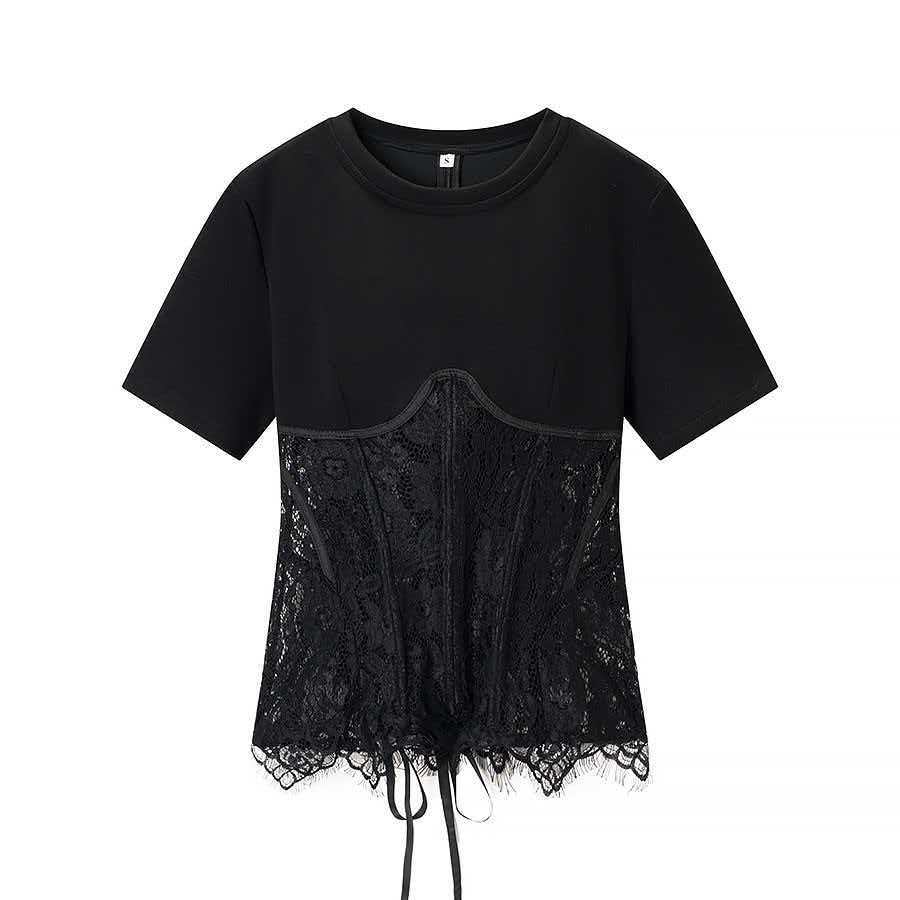 Women's Summer Round Neck Lace Spliced T-Shirt