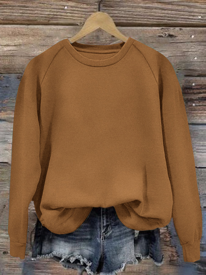 Women's Solid Crewneck Long Sleeve Loose Fit T-Shirt Top