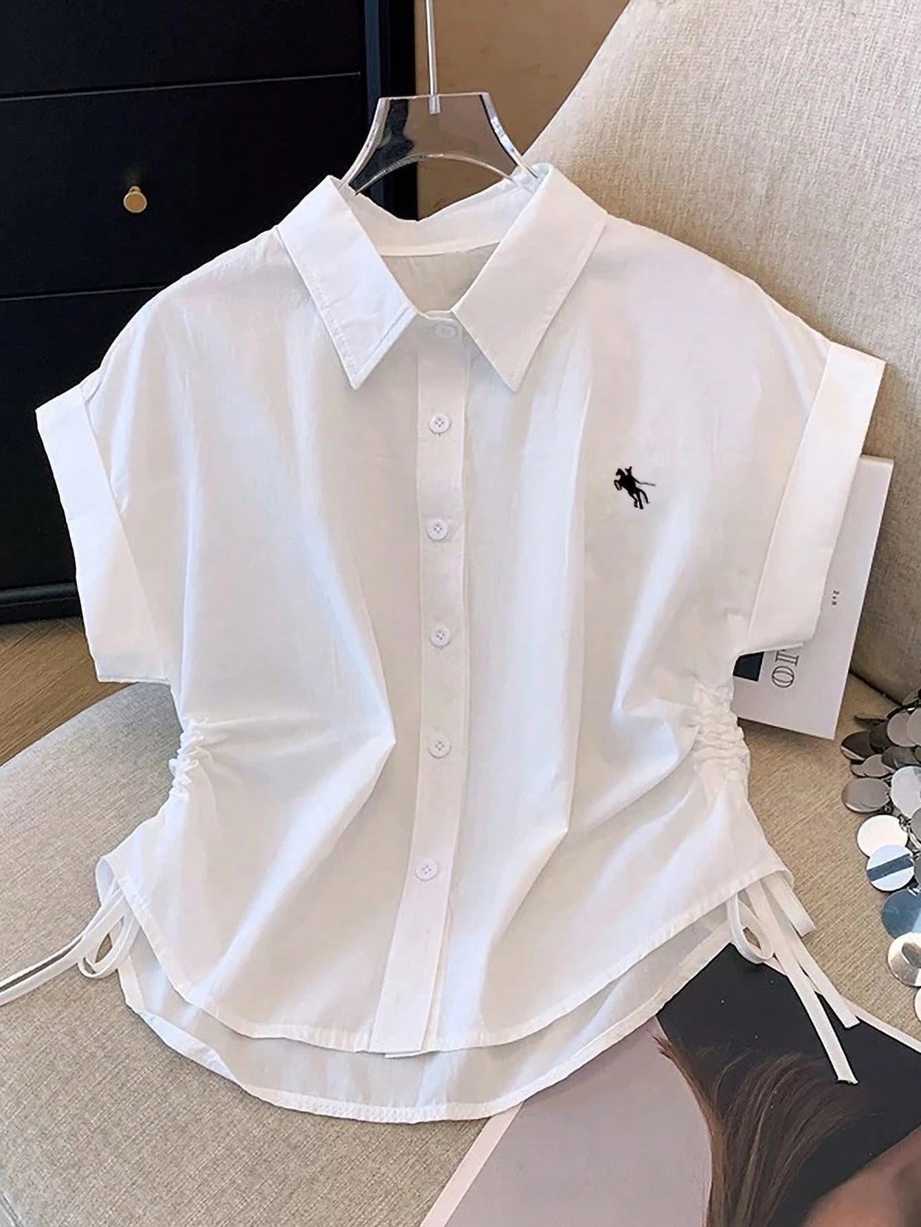 American Retro Striped Short Sleeve Polo Shirt with Embroidery