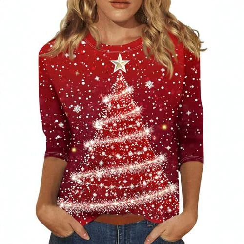 Christmas Tree Bow Print Women's Half-Sleeve T-Shirt