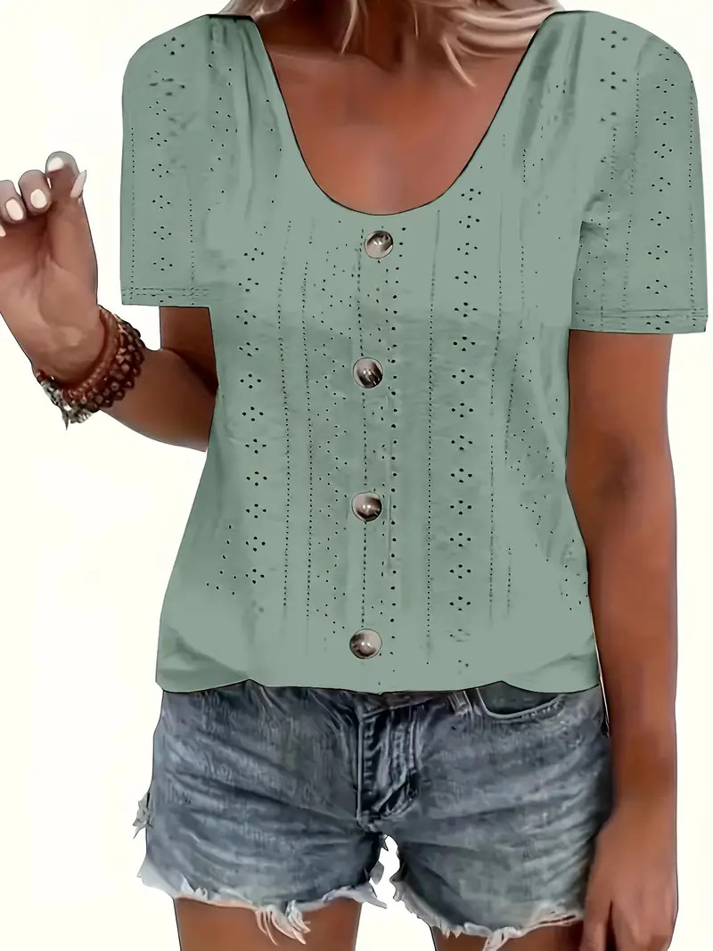 Crewneck Loose Single-Breasted Jacquard Short-Sleeve T-Shirt