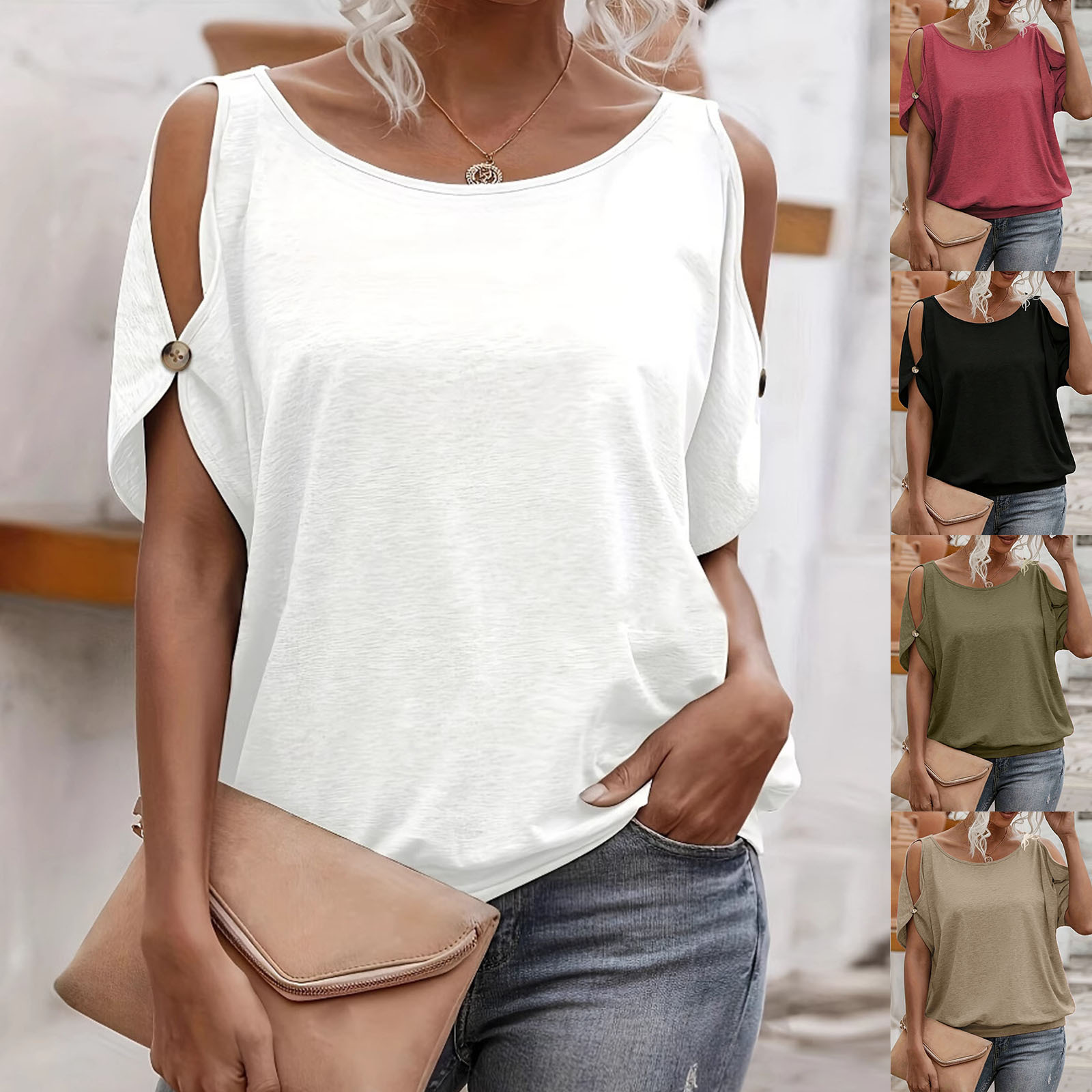 Women's Summer Cutout Shoulder Short Sleeve T-Shirt