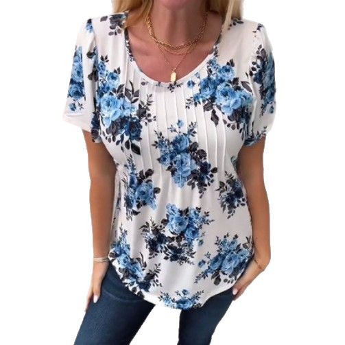 Bohemian Floral Print Short Sleeve Crew Neck T-Shirt