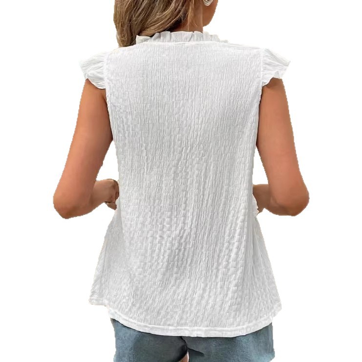 Women's Sleeveless Ruffle Pleated Solid Blouse