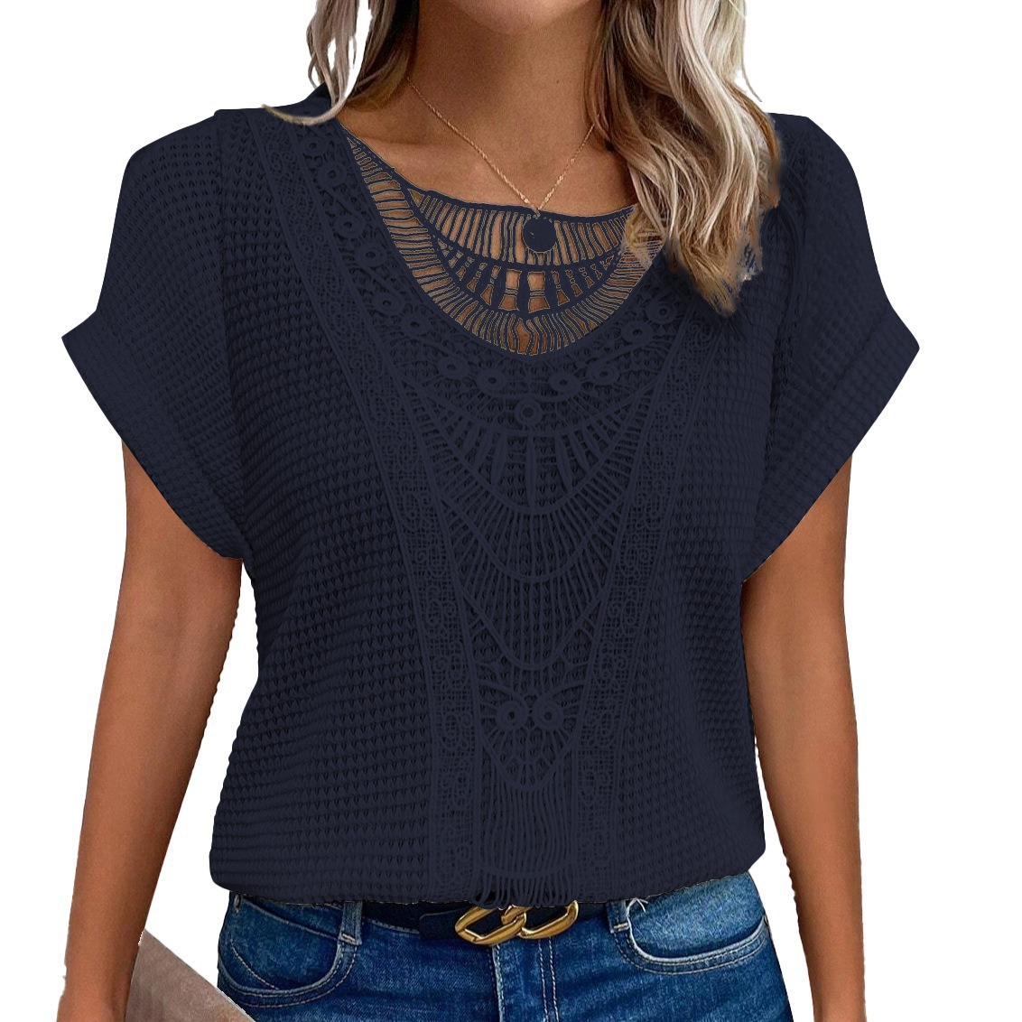 Lace-Trimmed Short-Sleeve T-Shirt