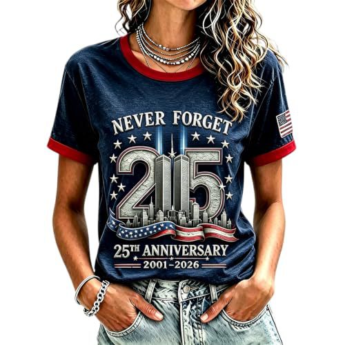 911 Twin Towers Ribbon Flag Print Short Sleeve T-Shirt