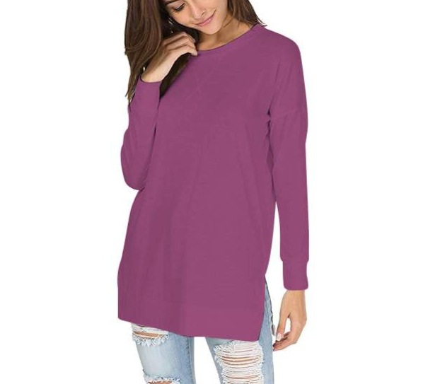 Women's Solid Crewneck Long Sleeve T-Shirt Loose Fit Casual Top
