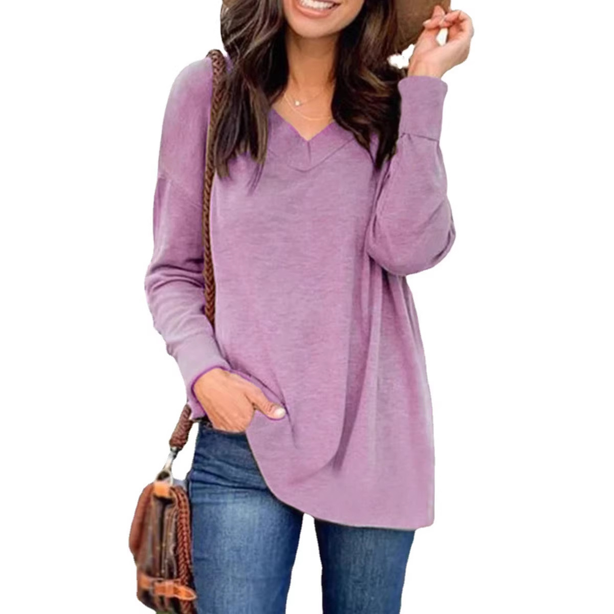 Women's Long Sleeve V-Neck Casual T-Shirt Top