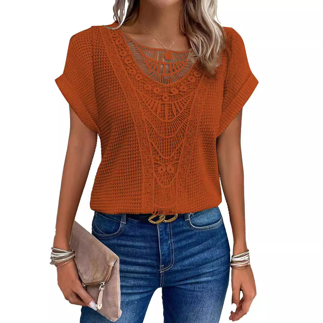 Lace-Trimmed Short-Sleeve T-Shirt