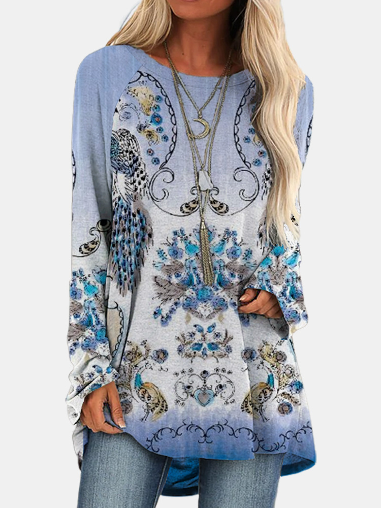 Women's Loose Vintage Print Crewneck T-Shirt