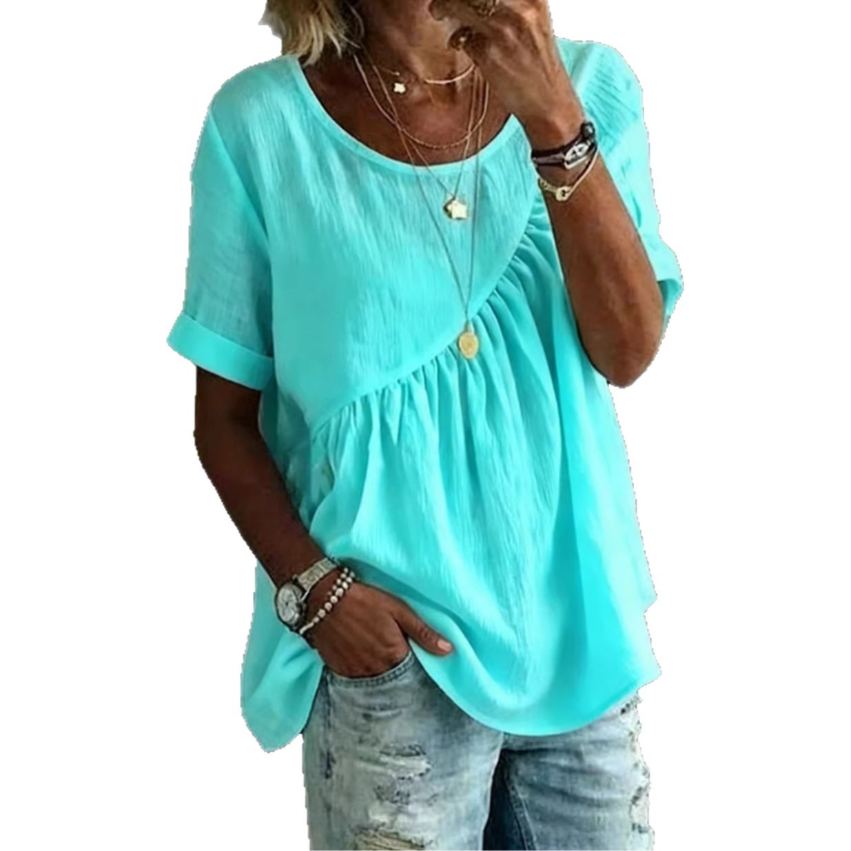 Women's Crewneck Short Sleeve Ruched T-Shirt