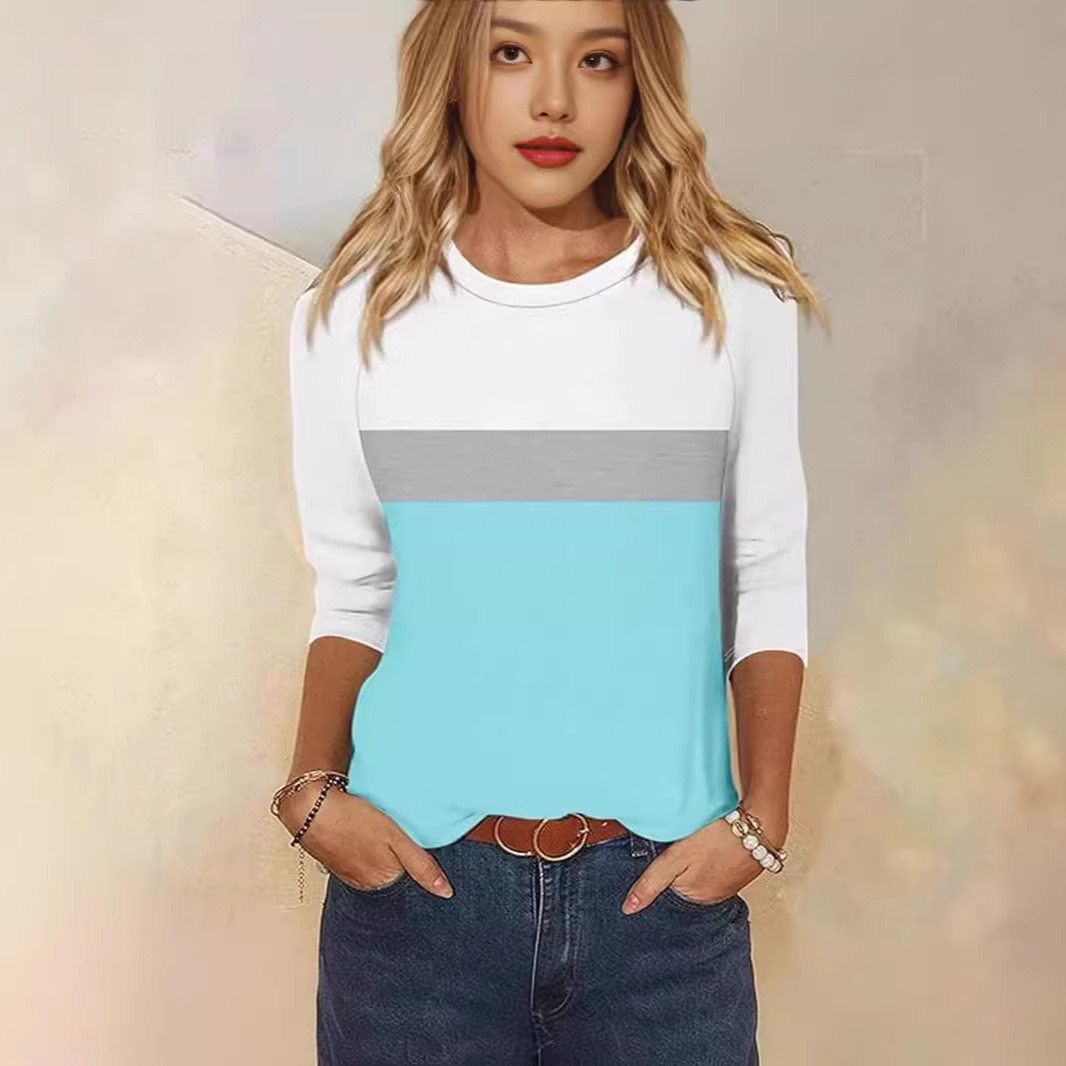 Women's Colorblock Houndstooth 3/4 Sleeve Crewneck T-Shirt