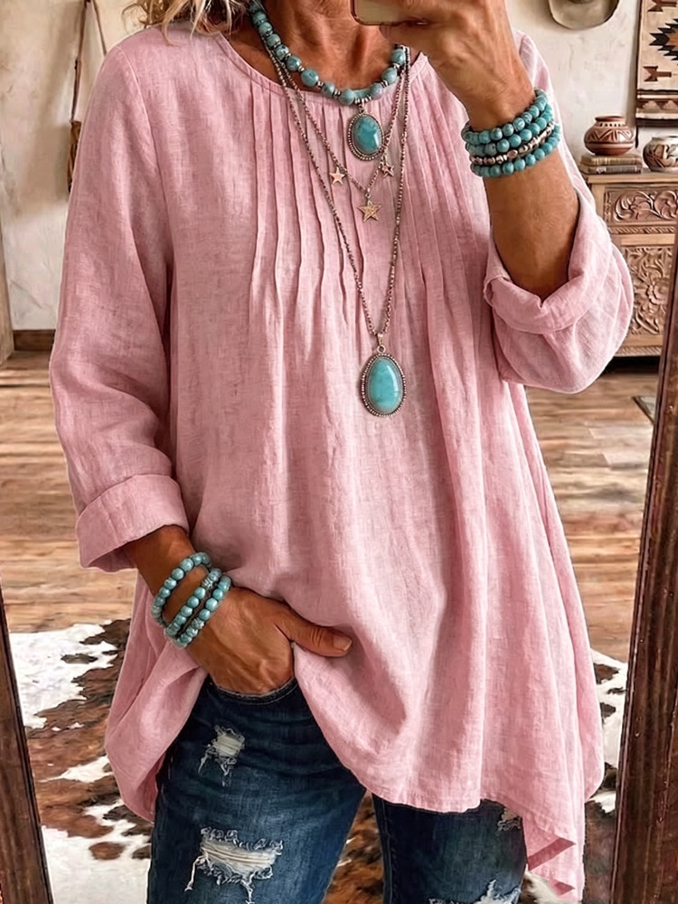 Women's Casual Crewneck Long-Sleeve Solid T-Shirt
