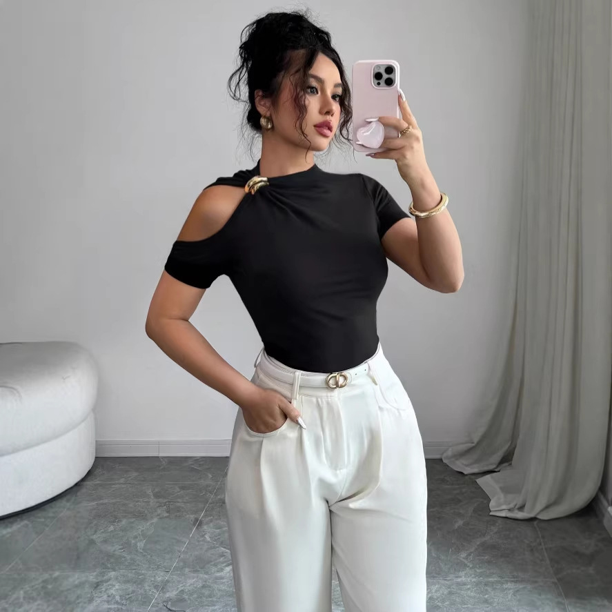 Women's One-Shoulder Metal-Trim Slimming Top