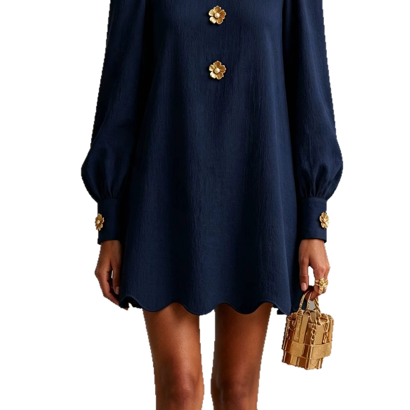 Women's Round Neck Long Sleeve Metal Decor Solid Top