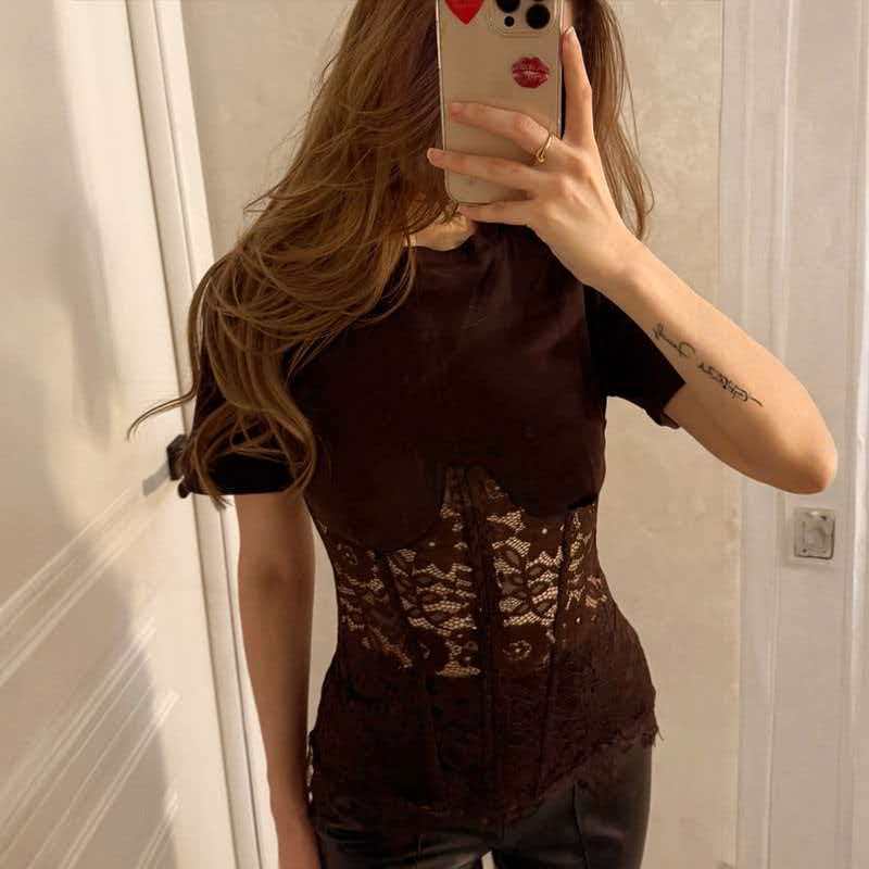 Women's Summer Round Neck Lace Spliced T-Shirt