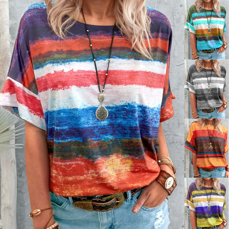 Women's Short Sleeve Gradient Colorblock T-Shirt