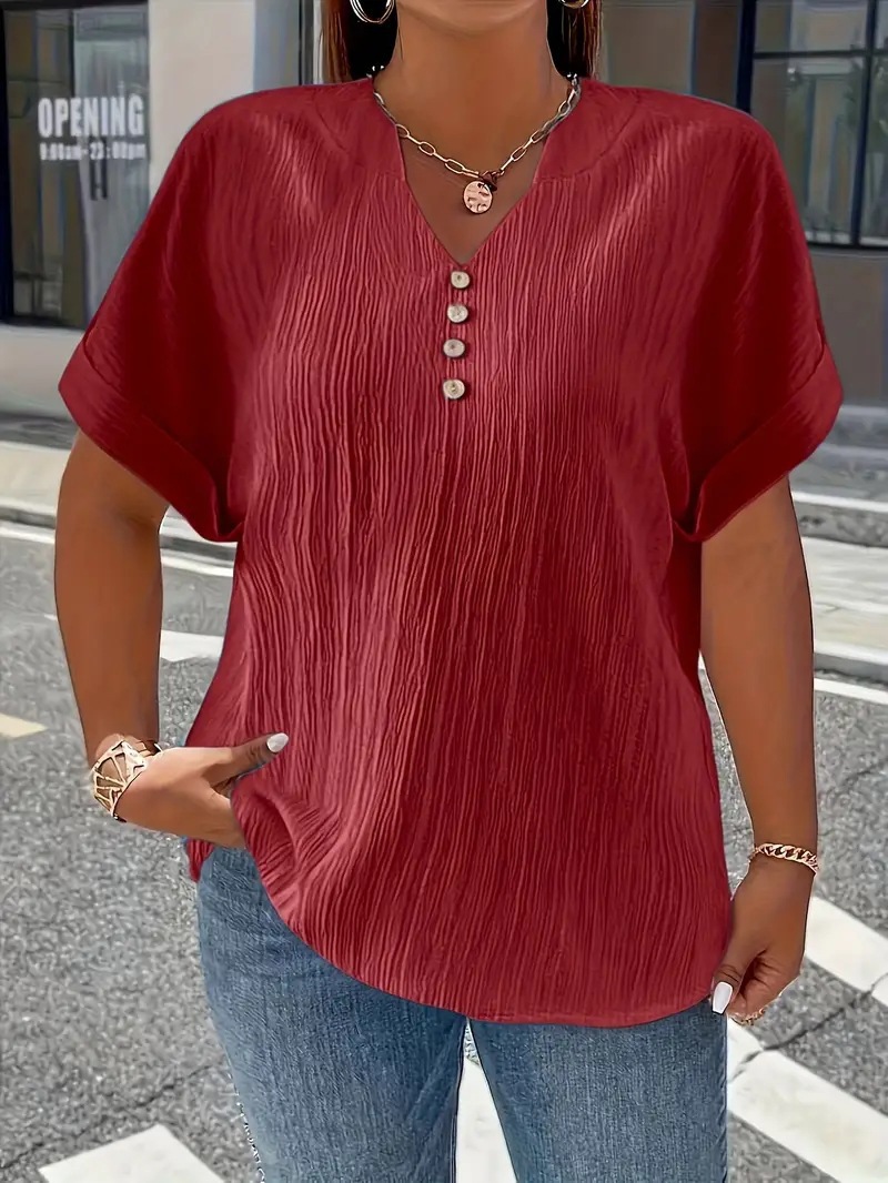 Plus Size V-Neck Short Sleeve Top