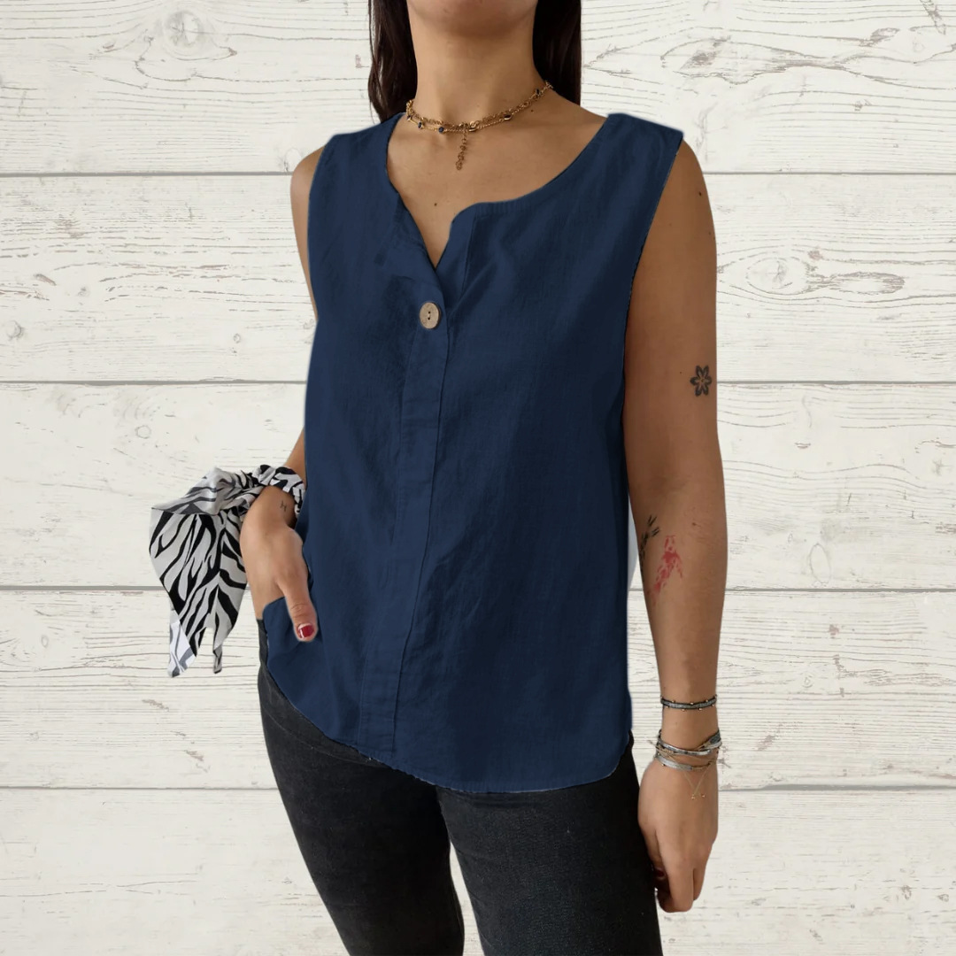 Women's Summer Sleeveless Button-Front Cotton Linen Tank Top