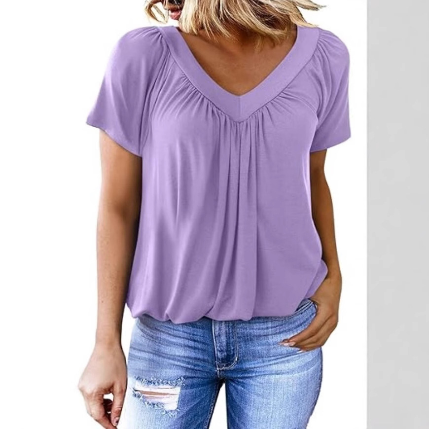 V-Neck Raglan Sleeve Ruched Casual T-Shirt