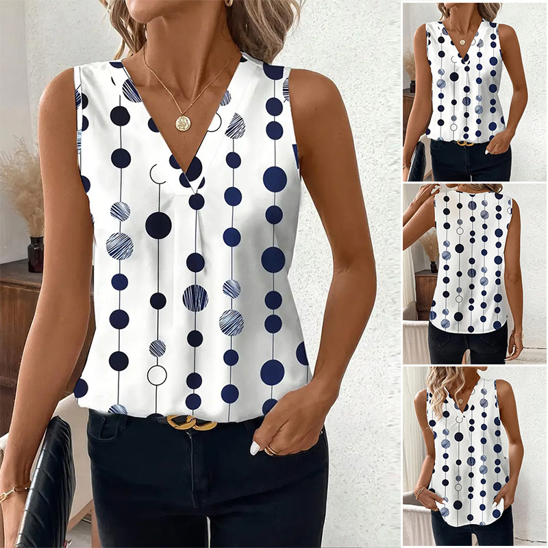 Women's V-Neck Sleeveless Polka Dot Top