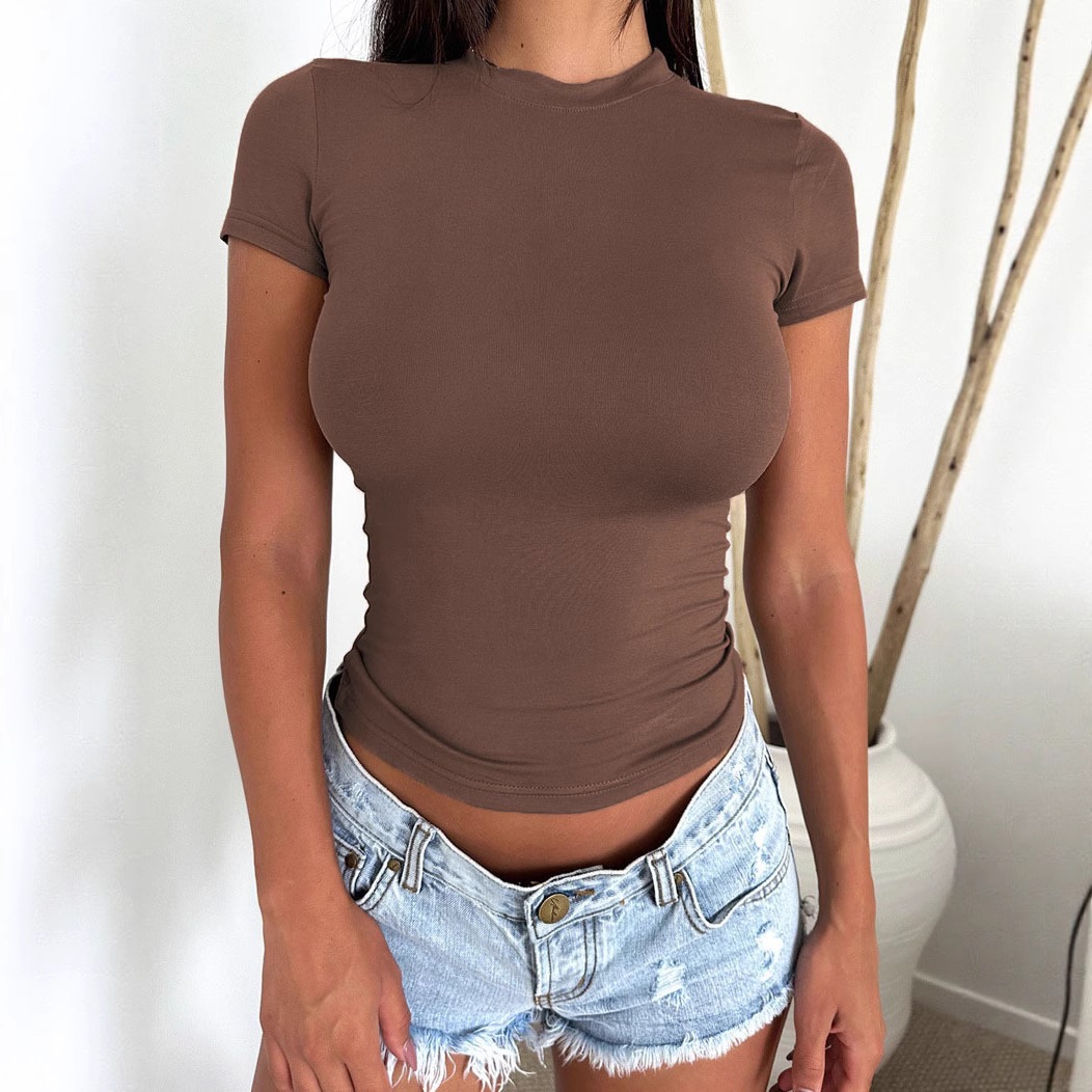 Women's Y2K Solid Color Slim Fit Short Sleeve T-Shirt