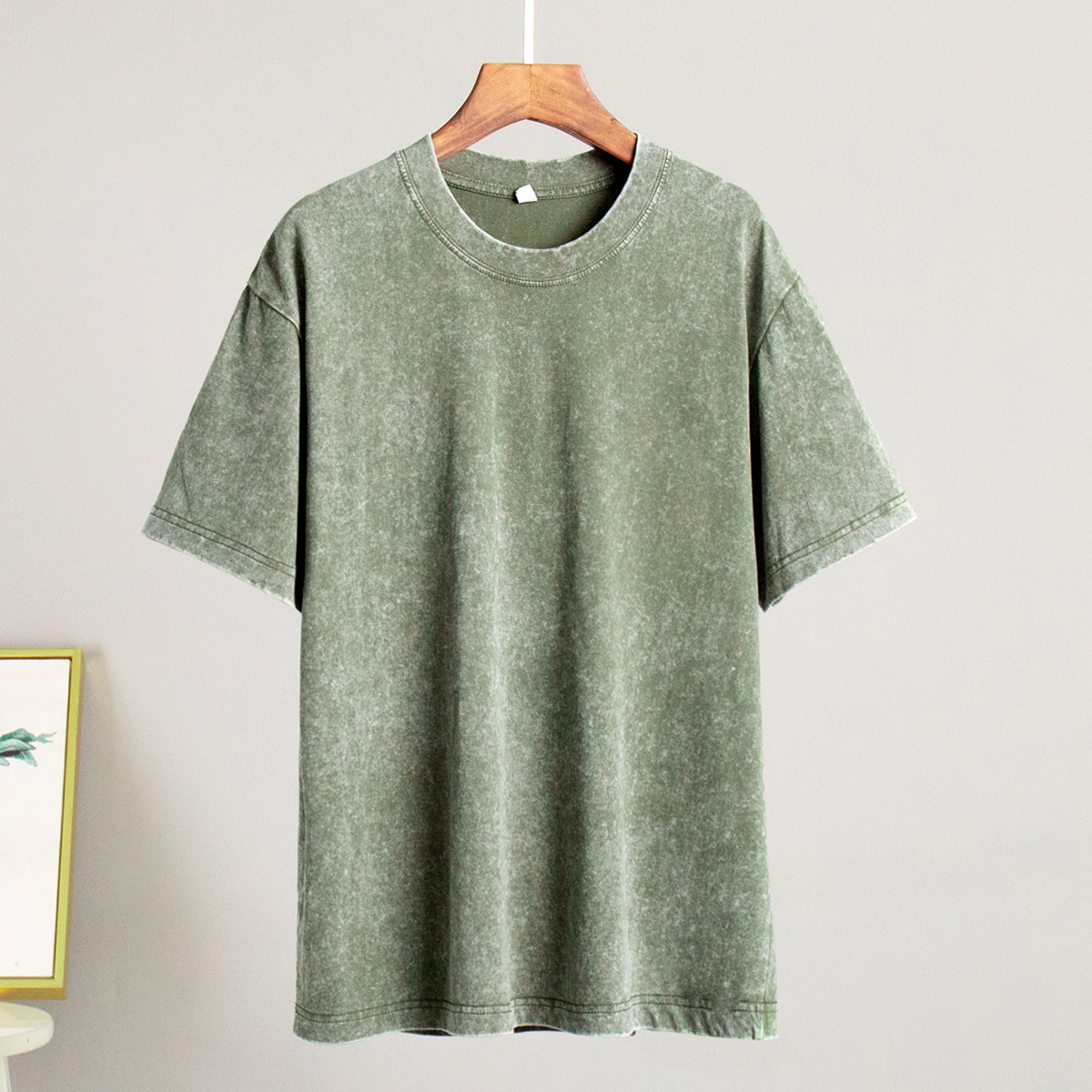 Washed Distressed Short Sleeve T-Shirt Relaxed Crewneck Cotton