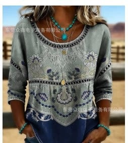 3D Floral Print Crewneck Half-Sleeve Ruched Top