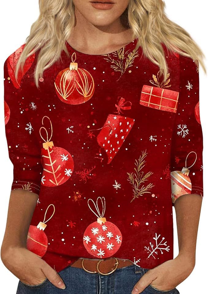 Christmas Tree Bow Print Women's Half-Sleeve T-Shirt