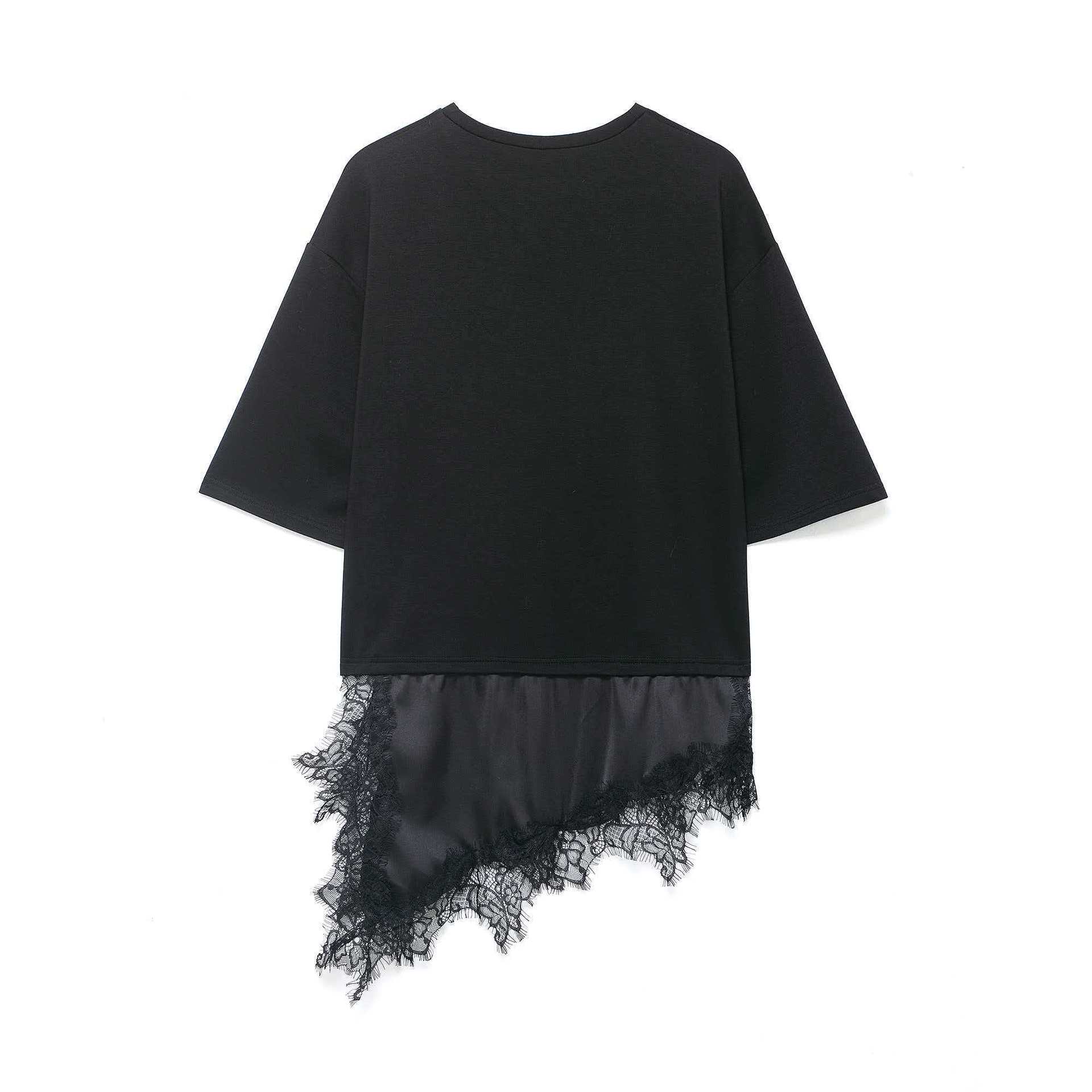 Women's Loose Lace-Trimmed Short-Sleeve T-Shirt