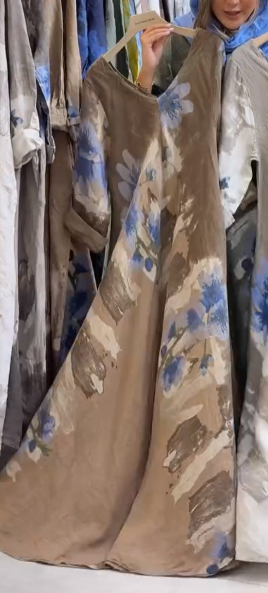 V-Neck Digital Print Short Sleeve A-Line Dress