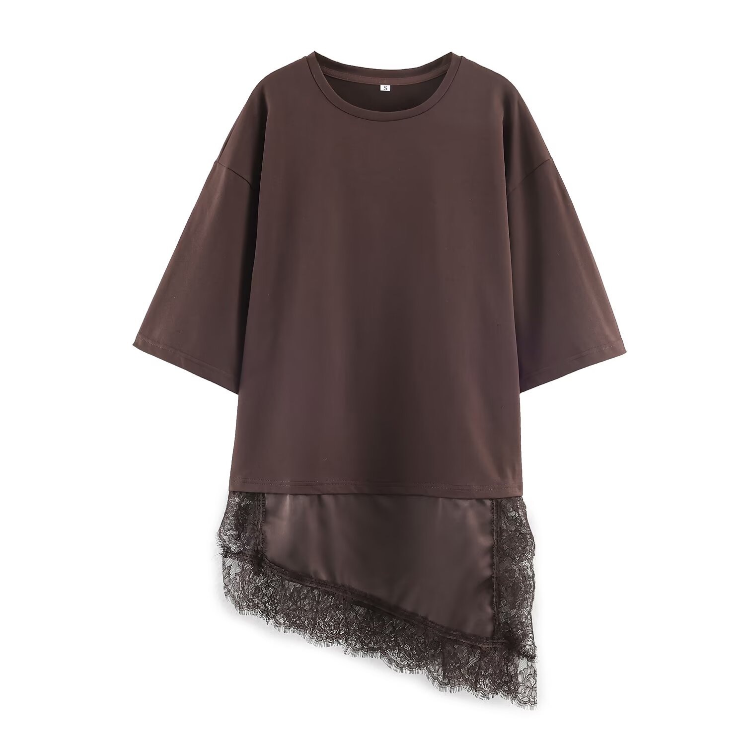 Women's Casual Round Neck Lace Spliced Short Sleeve T-Shirt
