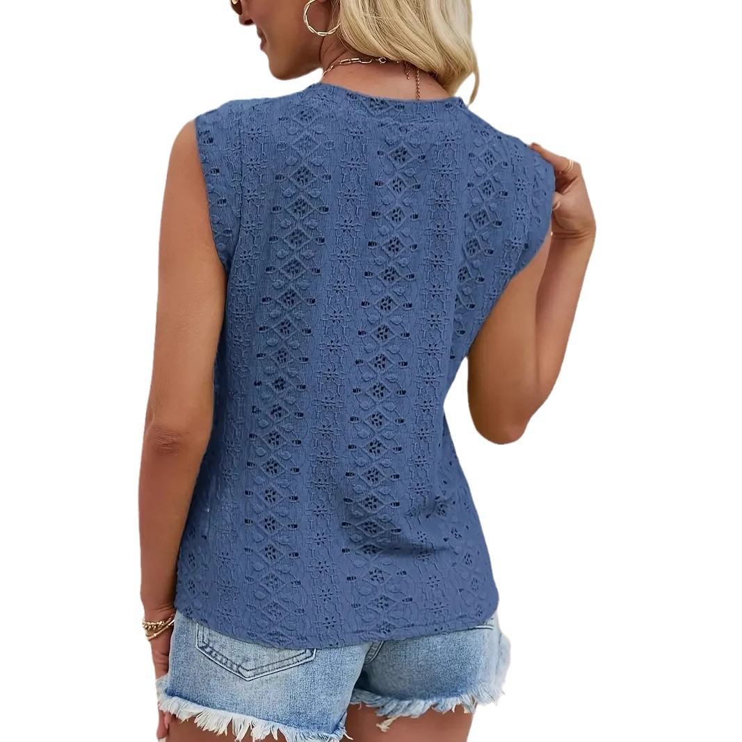 Women's Summer Casual Sleeveless Round Neck Solid Color Top