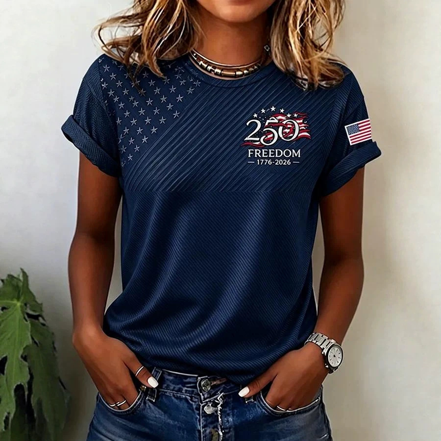 Women's Summer American Flag 3D Print Short Sleeve T-Shirt
