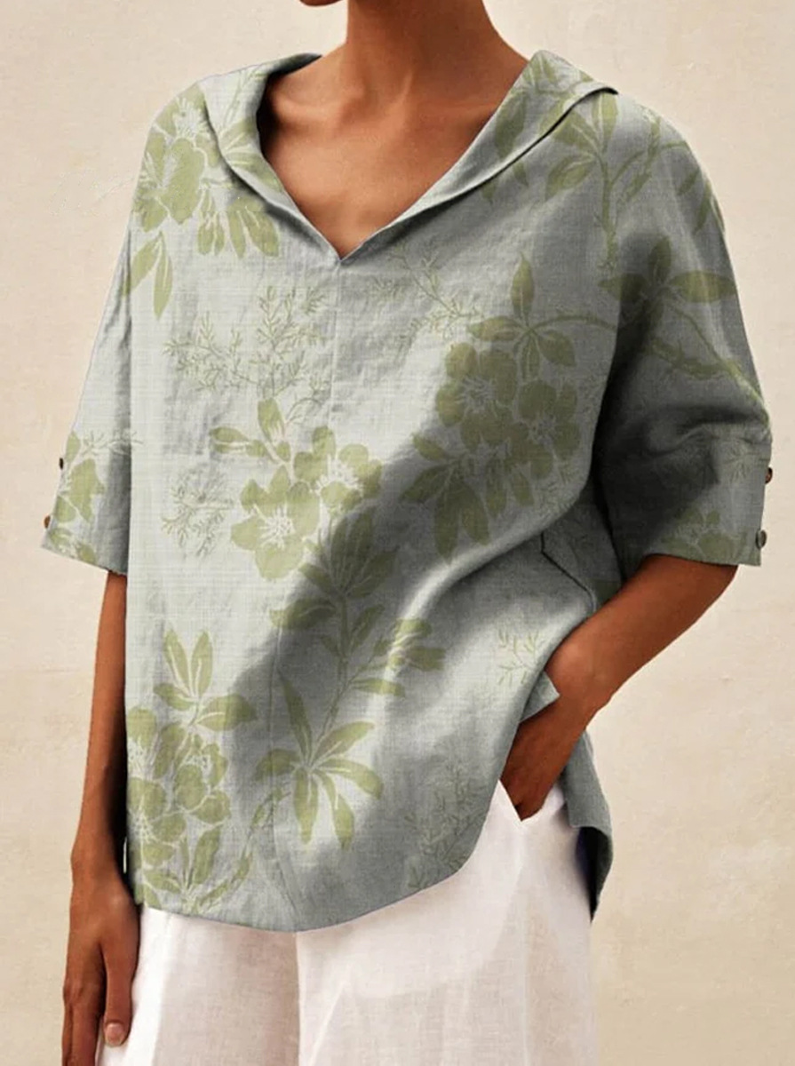 Women's Cotton-Linen Sailor Collar Loose Short-Sleeve Top