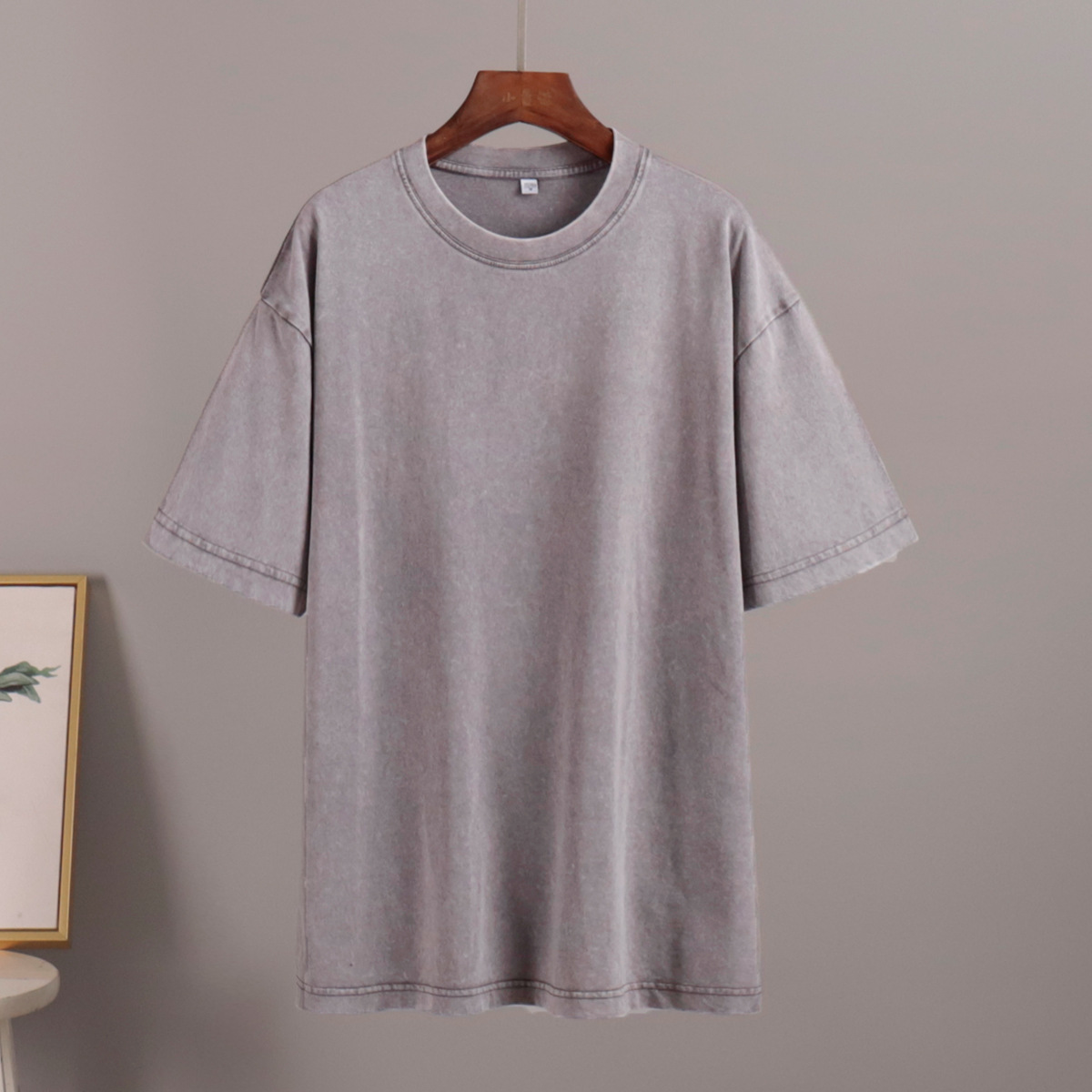 Washed Distressed Short Sleeve T-Shirt Relaxed Crewneck Cotton