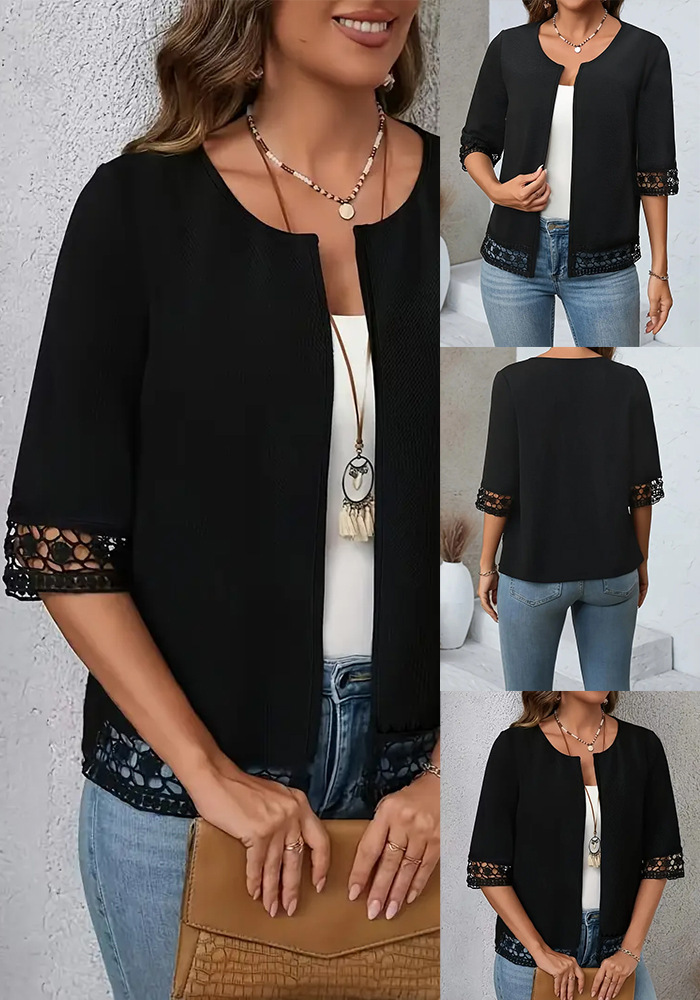 V-Neck Long Sleeve Lace Trim Top