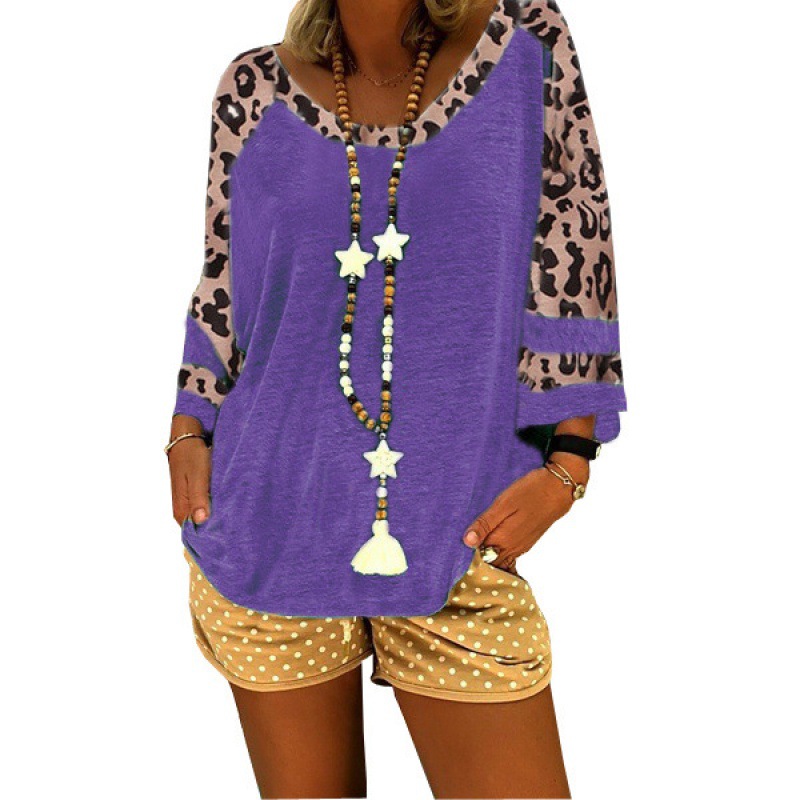 New for Spring/Summer 2023, Women's Leopard Print Short-Sleeve T-Shirt Top, Color-Block Tee, US/EU Style, Amazon & Independent Store Supply