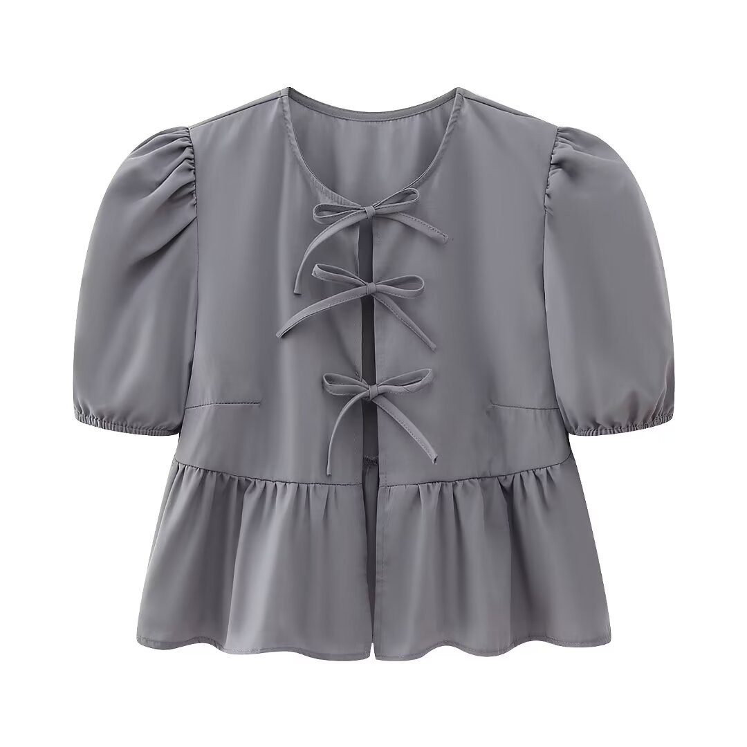 Women's Tie-Front Puff Sleeve Top