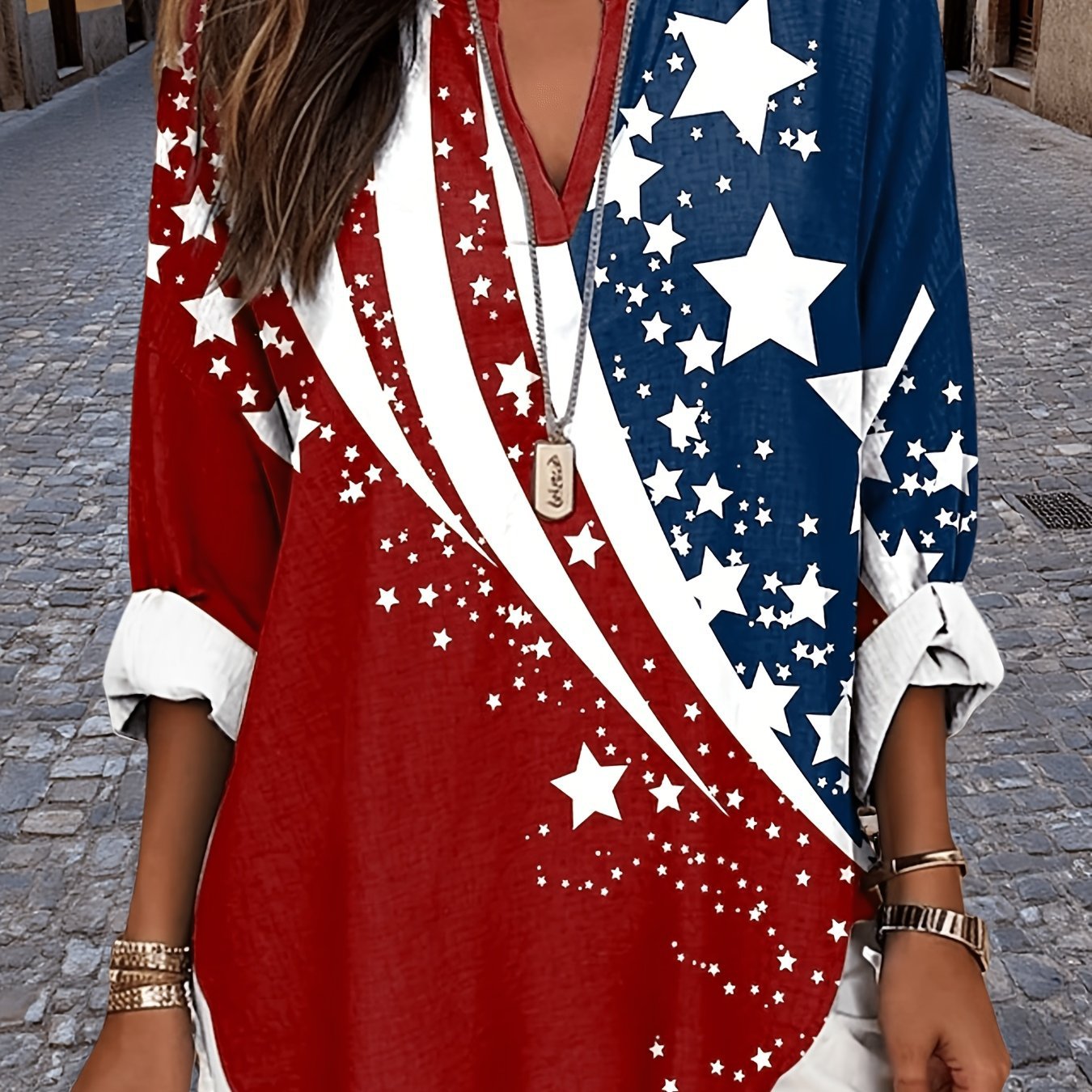 Floral Print V-Neck Long Sleeve T-Shirt for Women