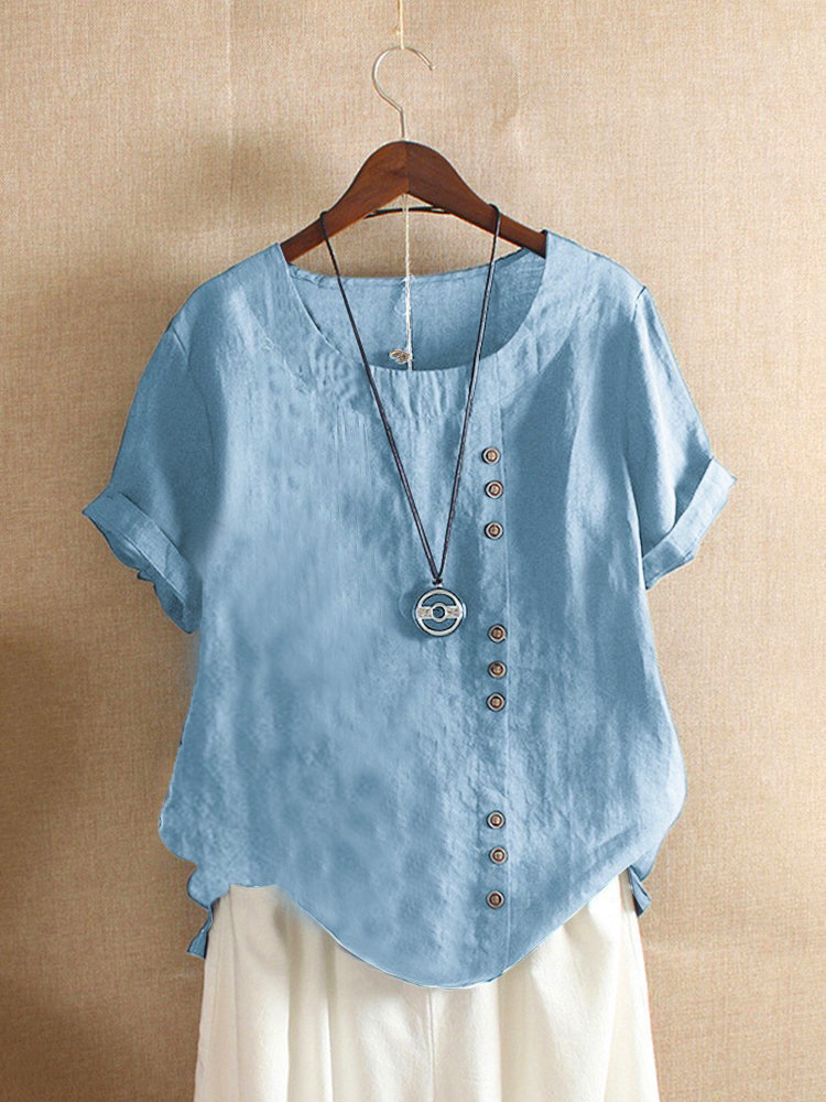 Women's Cotton Linen Plus Size Loose Casual T-Shirt