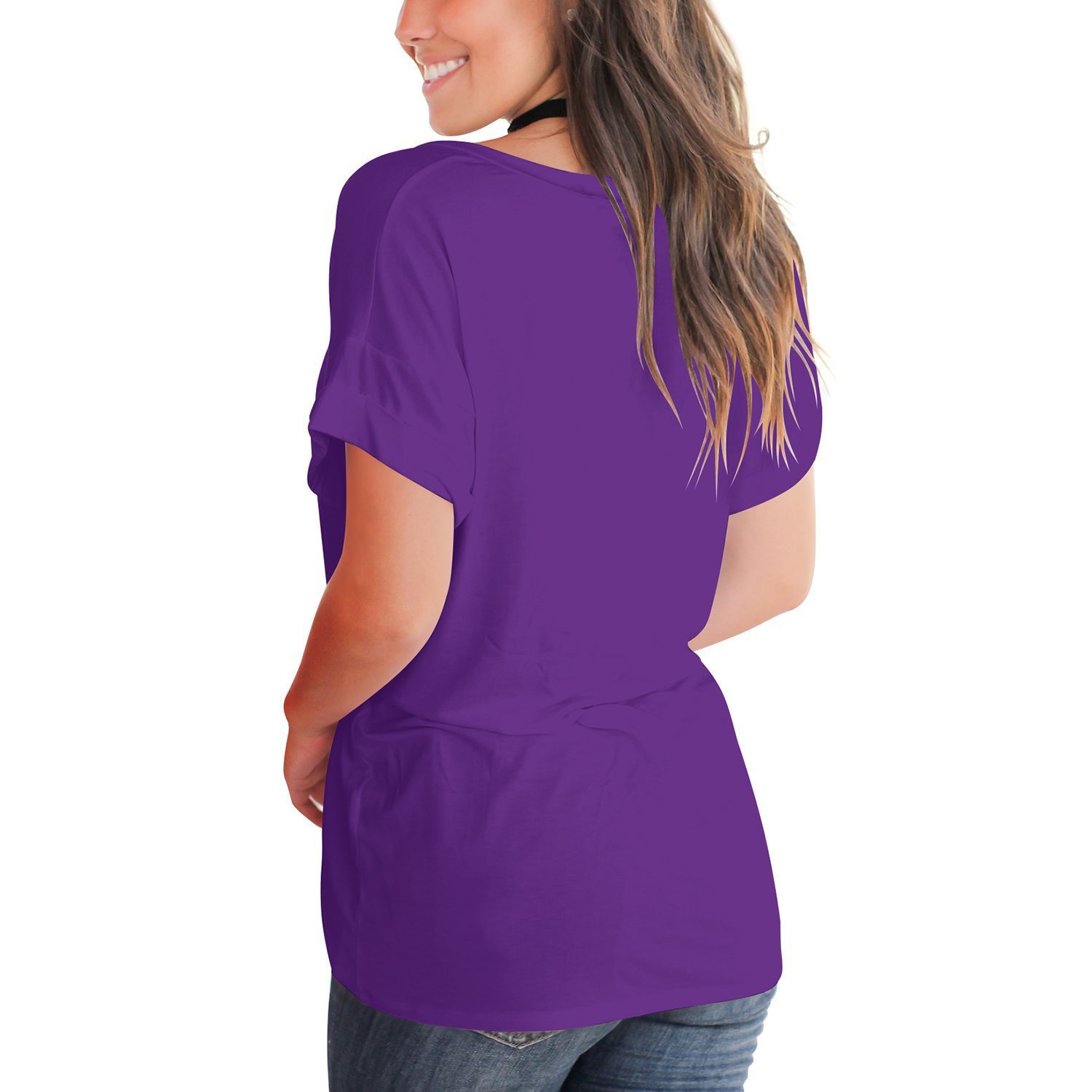 Women's Knit Short Sleeve V-Neck T-Shirt Solid Color Loose Fit