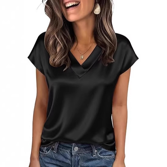 Women's Satin V-Neck Long-Sleeve Top