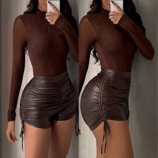 Women's Leopard Print Mesh Ruffle Trim Long Sleeve Top