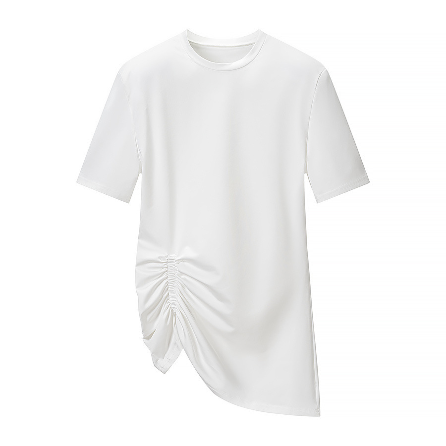 Women's Side Ruched Short Sleeve T-Shirt Crew Neck Solid Casual Top