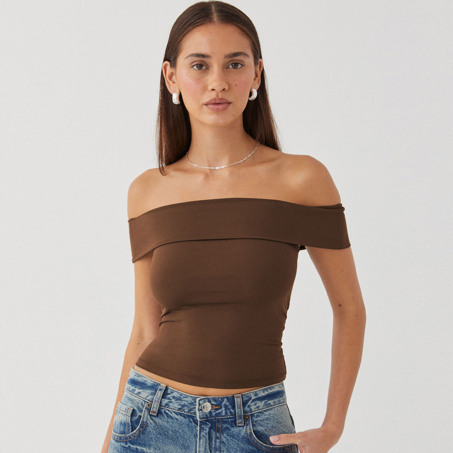 Women's Off-Shoulder Tube Top Short Sleeve Slim Fit Sexy T-Shirt