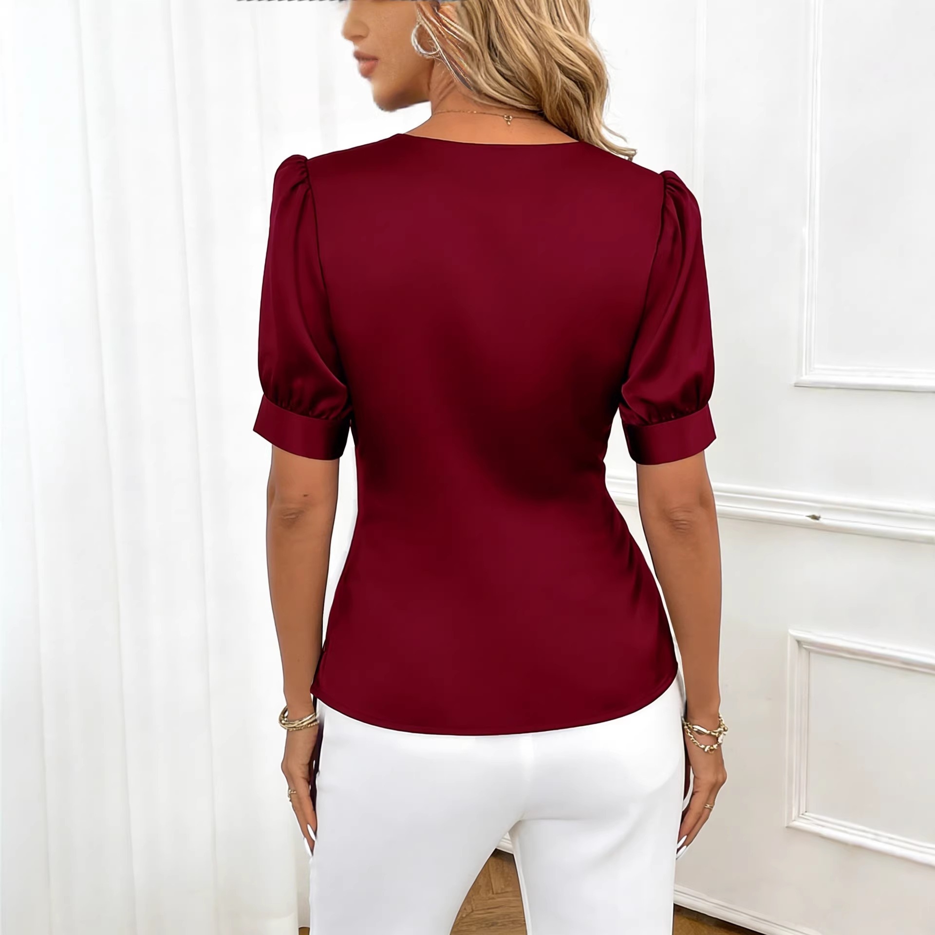 Women's V-Neck Satin Slim Fit Top